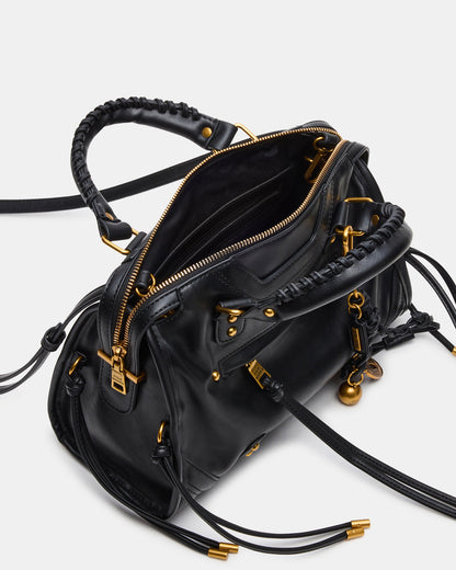 RIGGS Bag Black/Gold Slouchy Top-Handle Crossbody Satchel Handbag | Steve Madden