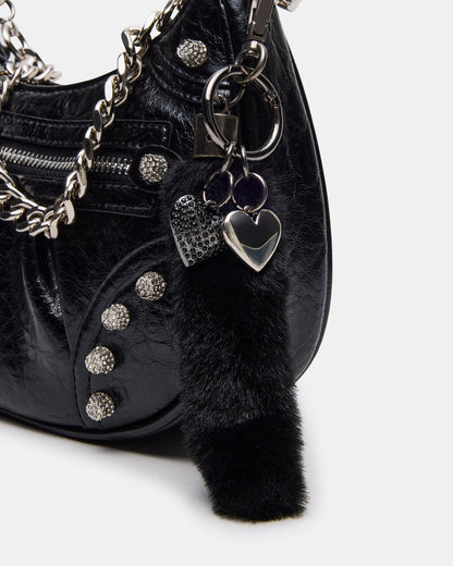 ERIKA Bag Black Rhinestone Embellished Studded Crinkle Moto Crossbody Handbag | Steve Madden