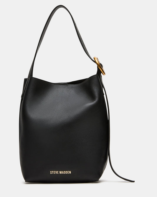 SOFIEE Bag Black Leather Shoulder Strap Bucket Tote Handbag | Steve Madden