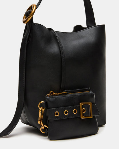 SOFIEE Bag Black Leather Shoulder Strap Bucket Tote Handbag | Steve Madden