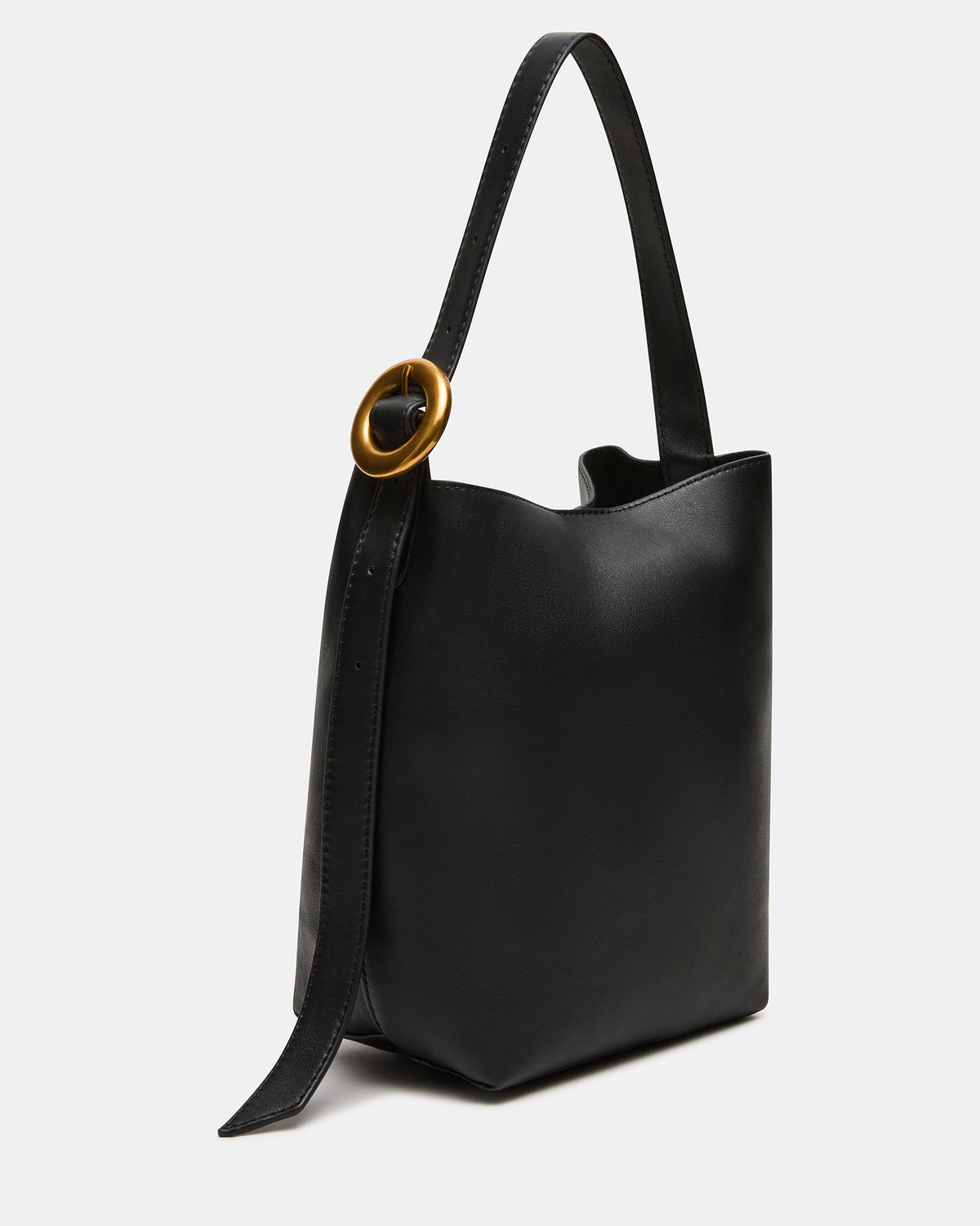 SOFIEE Bag Black Leather Shoulder Strap Bucket Tote Handbag | Steve Madden