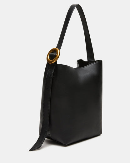 SOFIEE Bag Black Leather Shoulder Strap Bucket Tote Handbag | Steve Madden