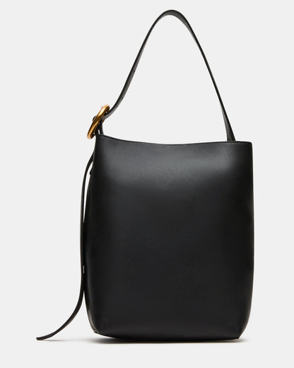 SOFIEE Bag Black Leather Shoulder Strap Bucket Tote Handbag | Steve Madden