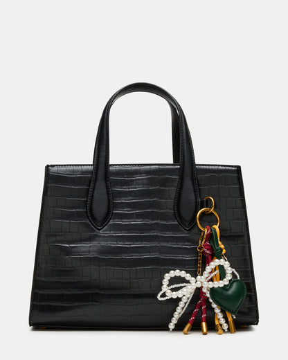 CALLEB Bag Black Crocodile Structured Tote Crossbody Handbag | Steve Madden