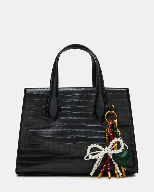 CALLEB Bag Black Crocodile Structured Tote Crossbody Handbag | Steve Madden