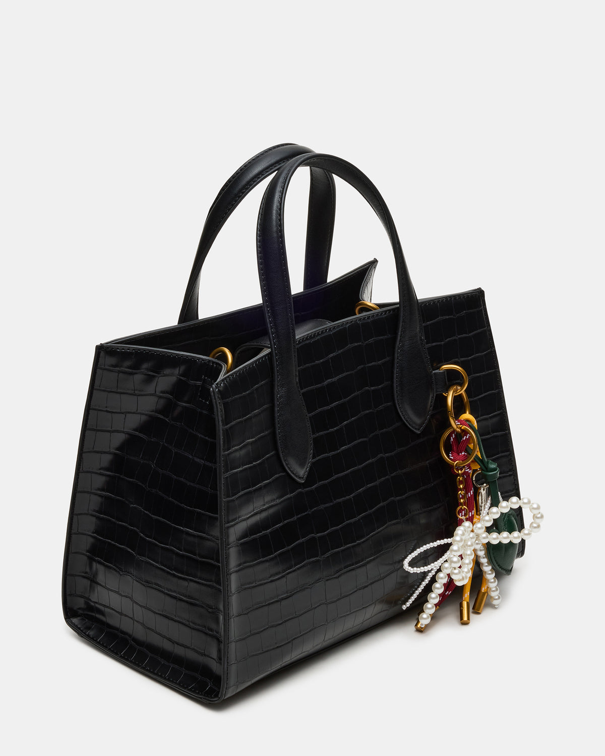 CALLEB Bag Black Crocodile Structured Tote Crossbody Handbag | Steve Madden