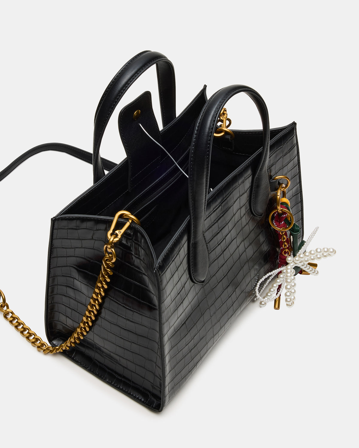 CALLEB Bag Black Crocodile Structured Tote Crossbody Handbag | Steve Madden