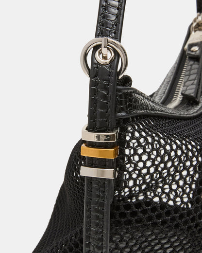 VIXEN Bag Black Shoulder Strap Mesh Structured Bottom Women's Handbag | Steve Madden