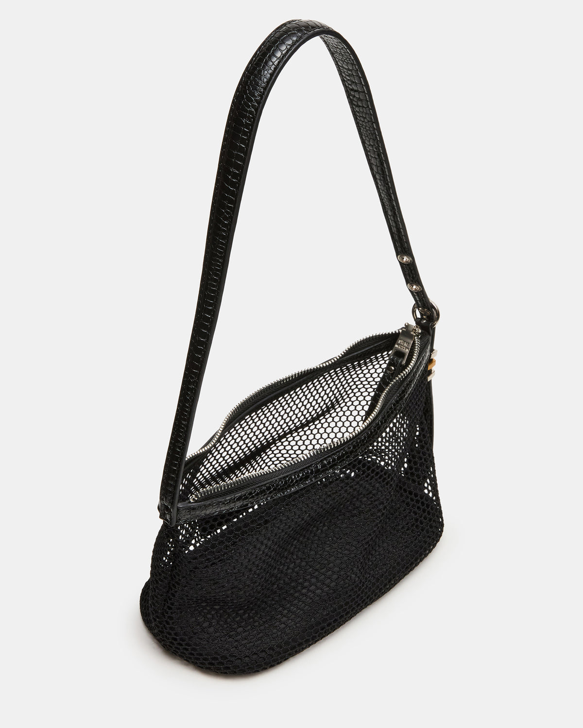 VIXEN Bag Black Shoulder Strap Mesh Structured Bottom Women's Handbag | Steve Madden