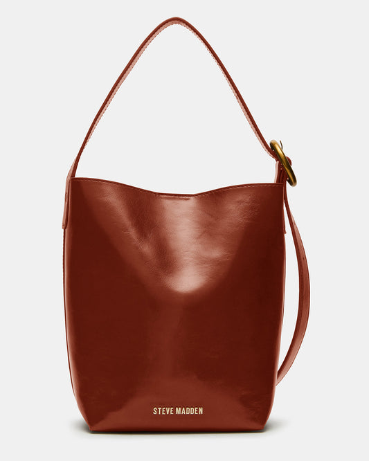 SOFIEE Bag Rust Leather Shoulder Strap Bucket Tote Handbag | Steve Madden