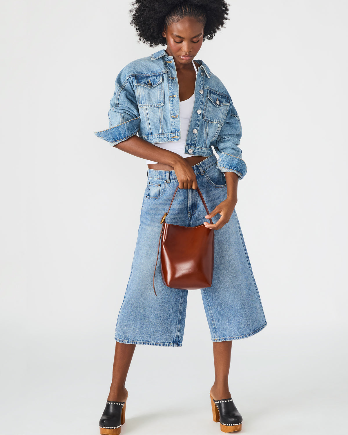 SOFIEE Bag Rust Leather Shoulder Strap Bucket Tote Handbag | Steve Madden
