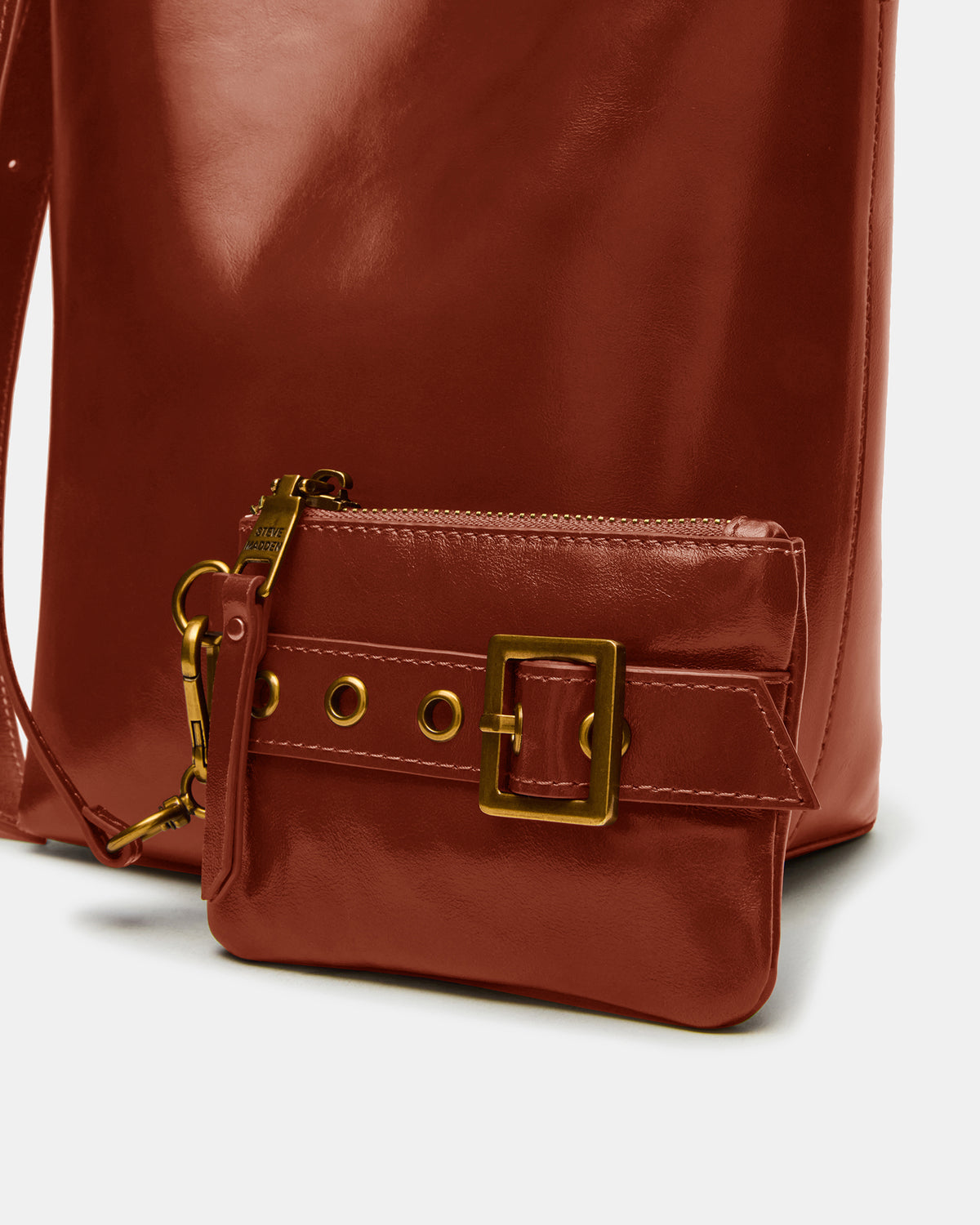 SOFIEE Bag Rust Leather Shoulder Strap Bucket Tote Handbag | Steve Madden