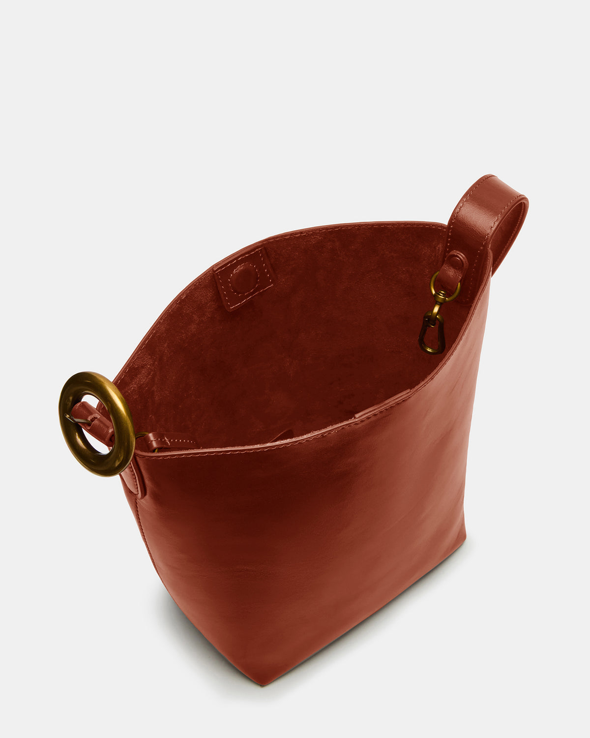 SOFIEE Bag Rust Leather Shoulder Strap Bucket Tote Handbag | Steve Madden