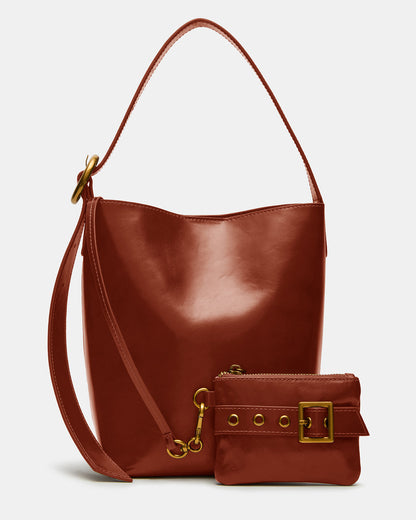 SOFIEE Bag Rust Leather Shoulder Strap Bucket Tote Handbag | Steve Madden