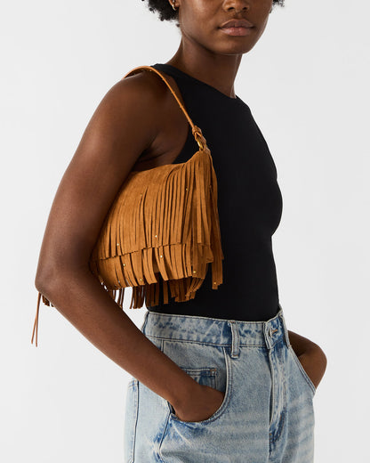 BOHEME Bag Tobacco Shoulder Strap Studded Fringe Handbag | Steve Madden