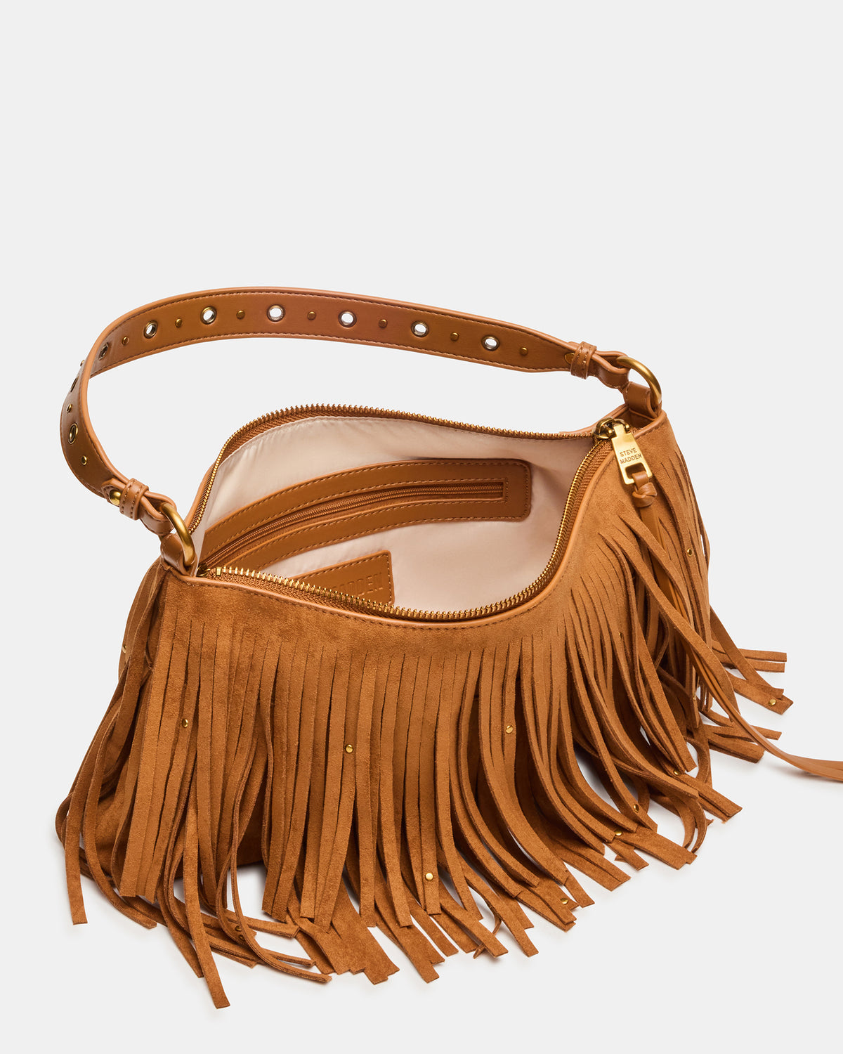 BOHEME Bag Tobacco Shoulder Strap Studded Fringe Handbag | Steve Madden