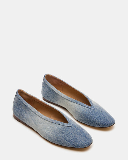 LENI Denim Fabric Square-Toe Ballet Women's Flat | Steve Madden