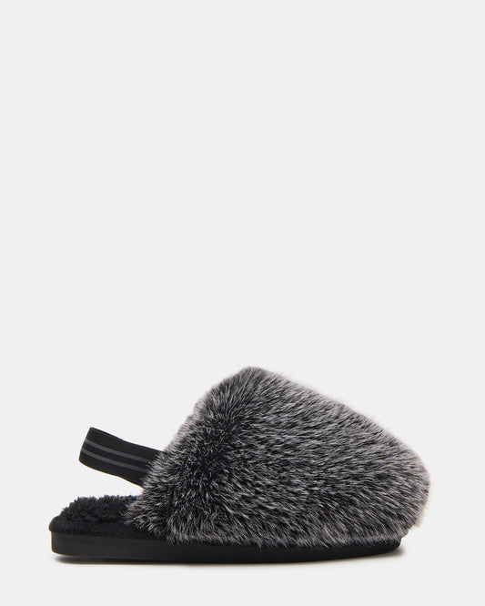 Kids' POOF Grey Slip-On Faux Fur Girls' Flat | Steve Madden