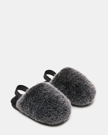 Kids' POOF Grey Slip-On Faux Fur Girls' Flat | Steve Madden