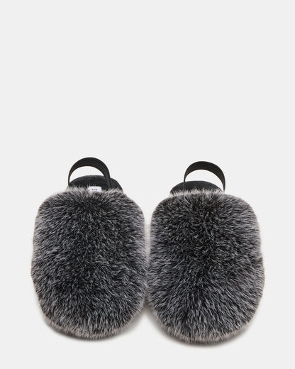 Kids' POOF Grey Slip-On Faux Fur Girls' Flat | Steve Madden