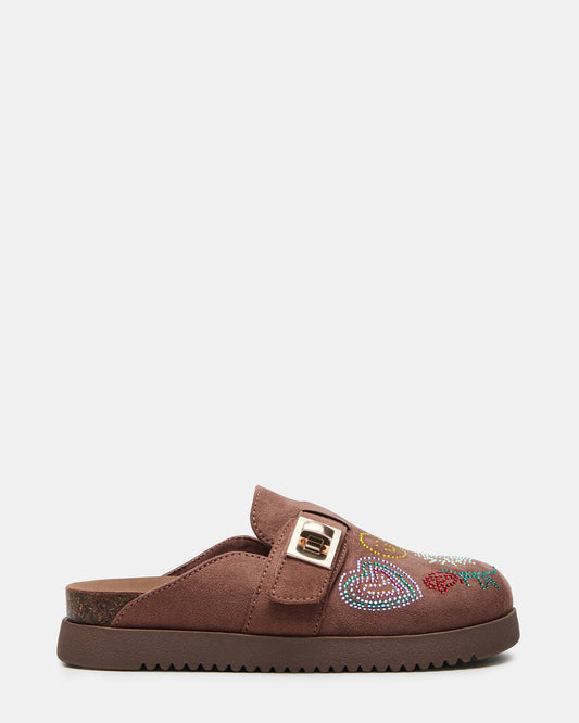 Kids' MONEYY Brown Rhinestones Girls' Slip-On Clog | Steve Madden