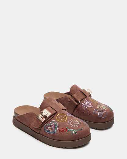 Kids' MONEYY Brown Rhinestones Girls' Slip-On Clog | Steve Madden
