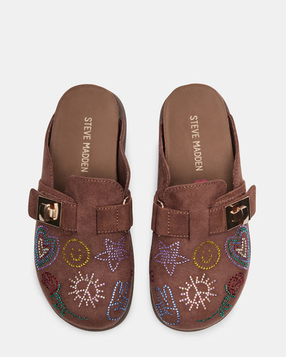 Kids' MONEYY Brown Rhinestones Girls' Slip-On Clog | Steve Madden