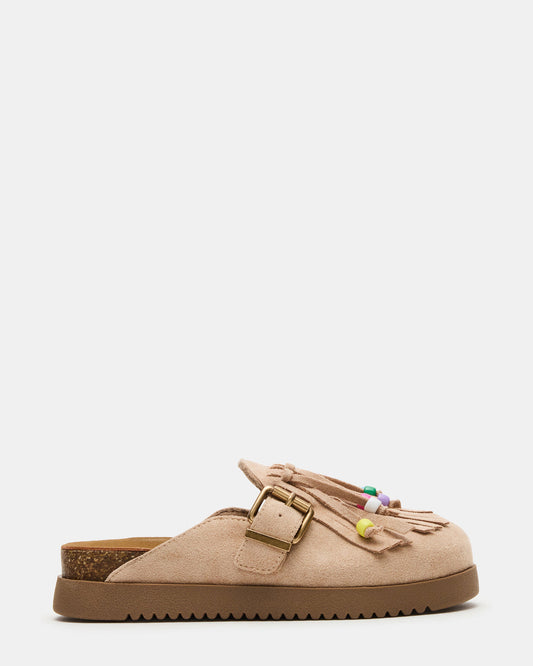 Kids' TREAT Taupe Girls' Slip-On Fringe Flat | Steve Madden