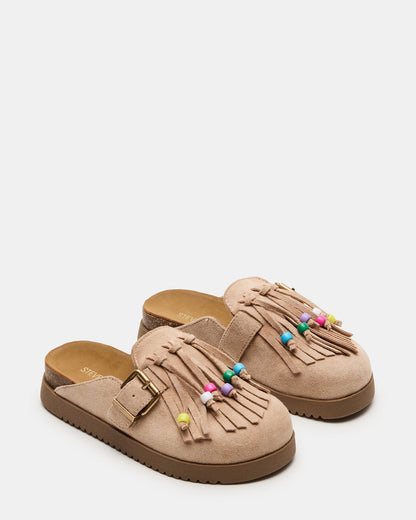 Kids' TREAT Taupe Girls' Slip-On Fringe Flat | Steve Madden