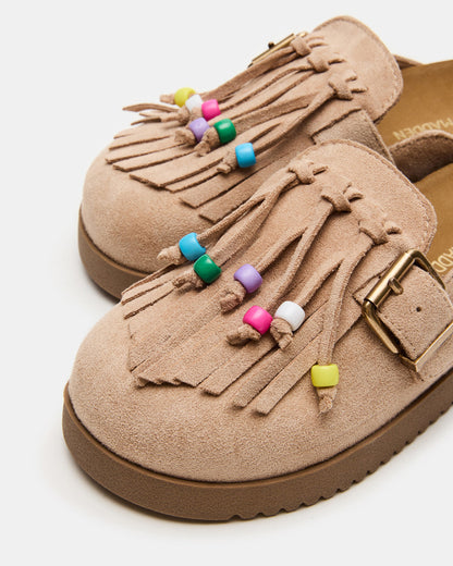 Kids' TREAT Taupe Girls' Slip-On Fringe Flat | Steve Madden
