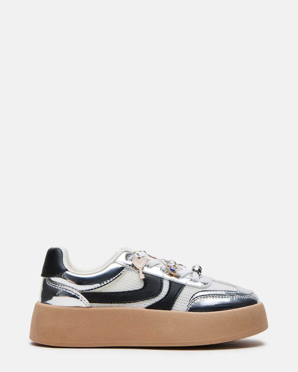 Kids' JERSEY CHARMS Silver Girls' Low-Top Platform Sneaker | Steve Madden
