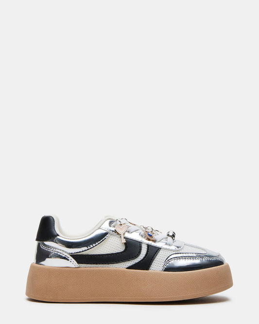 Kids' JERSEY CHARMS Silver Girls' Low-Top Platform Sneaker | Steve Madden