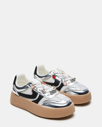 Kids' JERSEY CHARMS Silver Girls' Low-Top Platform Sneaker | Steve Madden