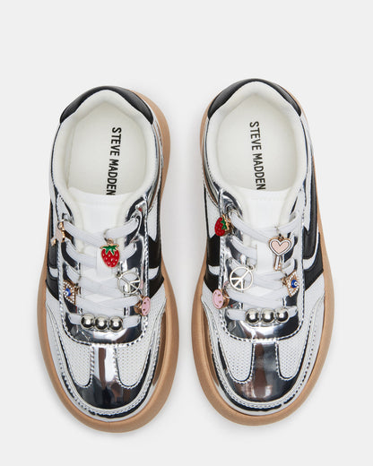 Kids' JERSEY CHARMS Silver Girls' Low-Top Platform Sneaker | Steve Madden