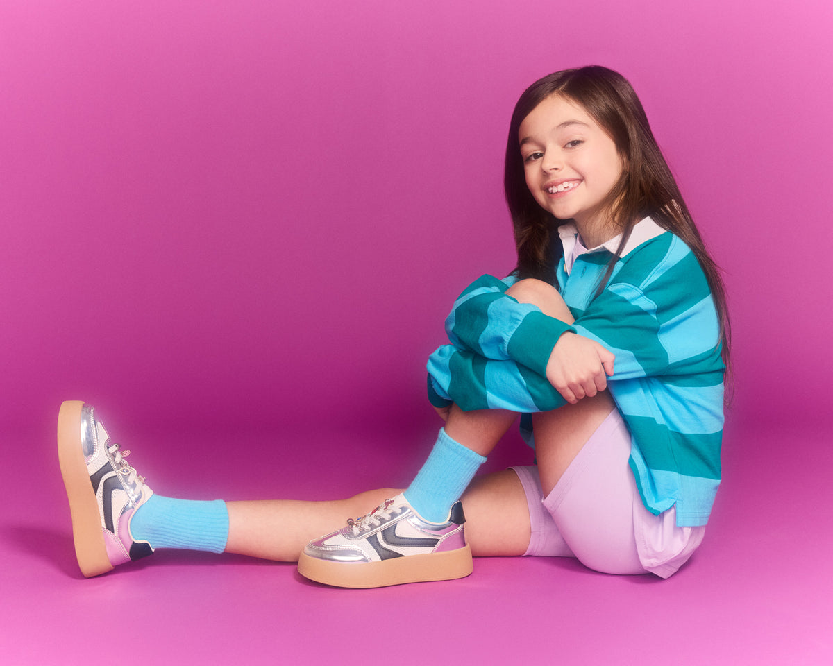 Kids' JERSEY CHARMS Silver Girls' Low-Top Platform Sneaker | Steve Madden
