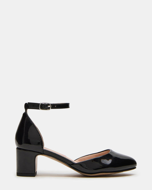 Kids' PRETTYY Black Patent Girls' Block Heel | Steve Madden