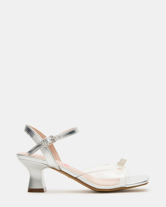 Kids' MERRY Silver Girls' Square-Toe Rhinestone Heel | Steve Madden