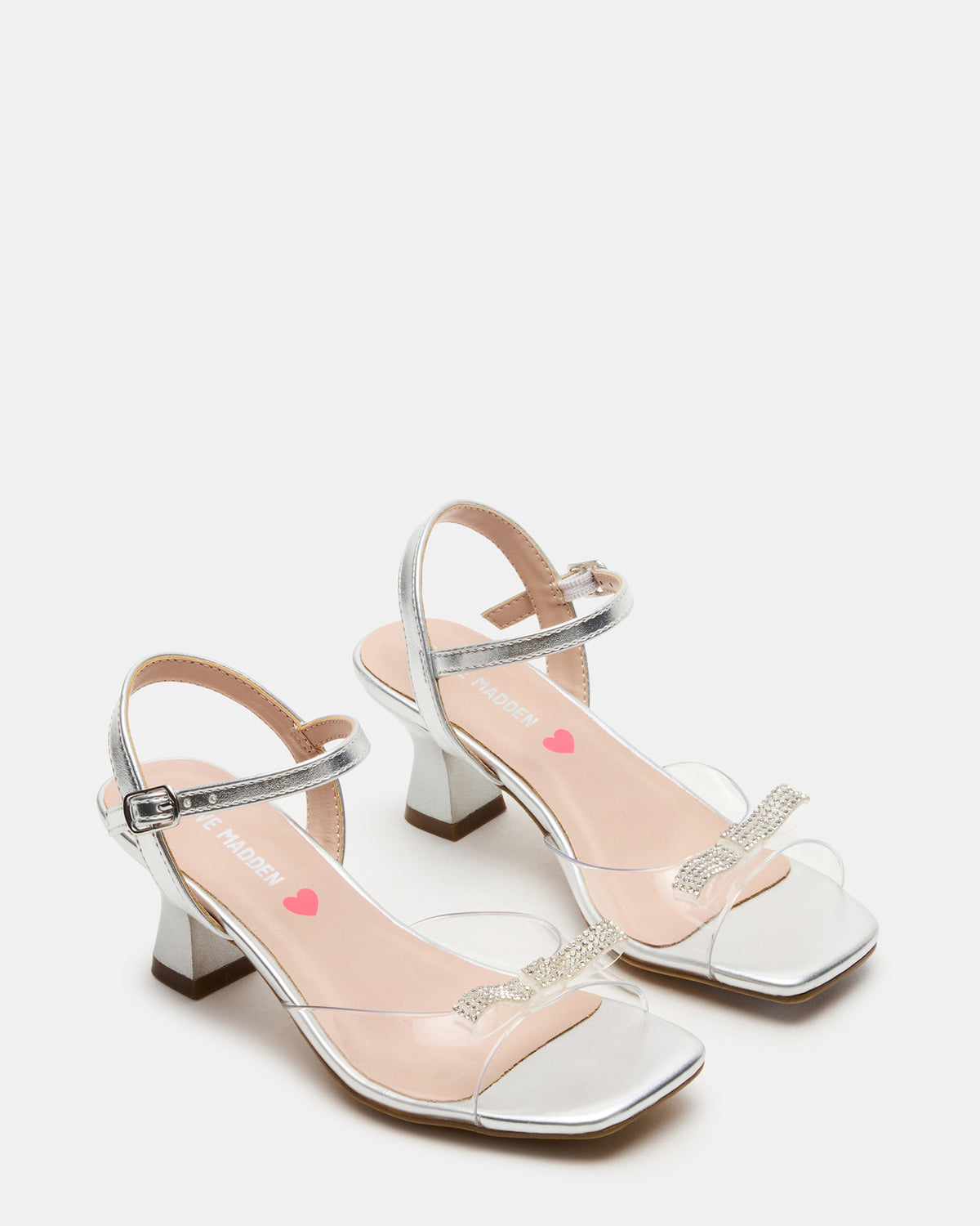 Kids' MERRY Silver Girls' Square-Toe Rhinestone Heel | Steve Madden