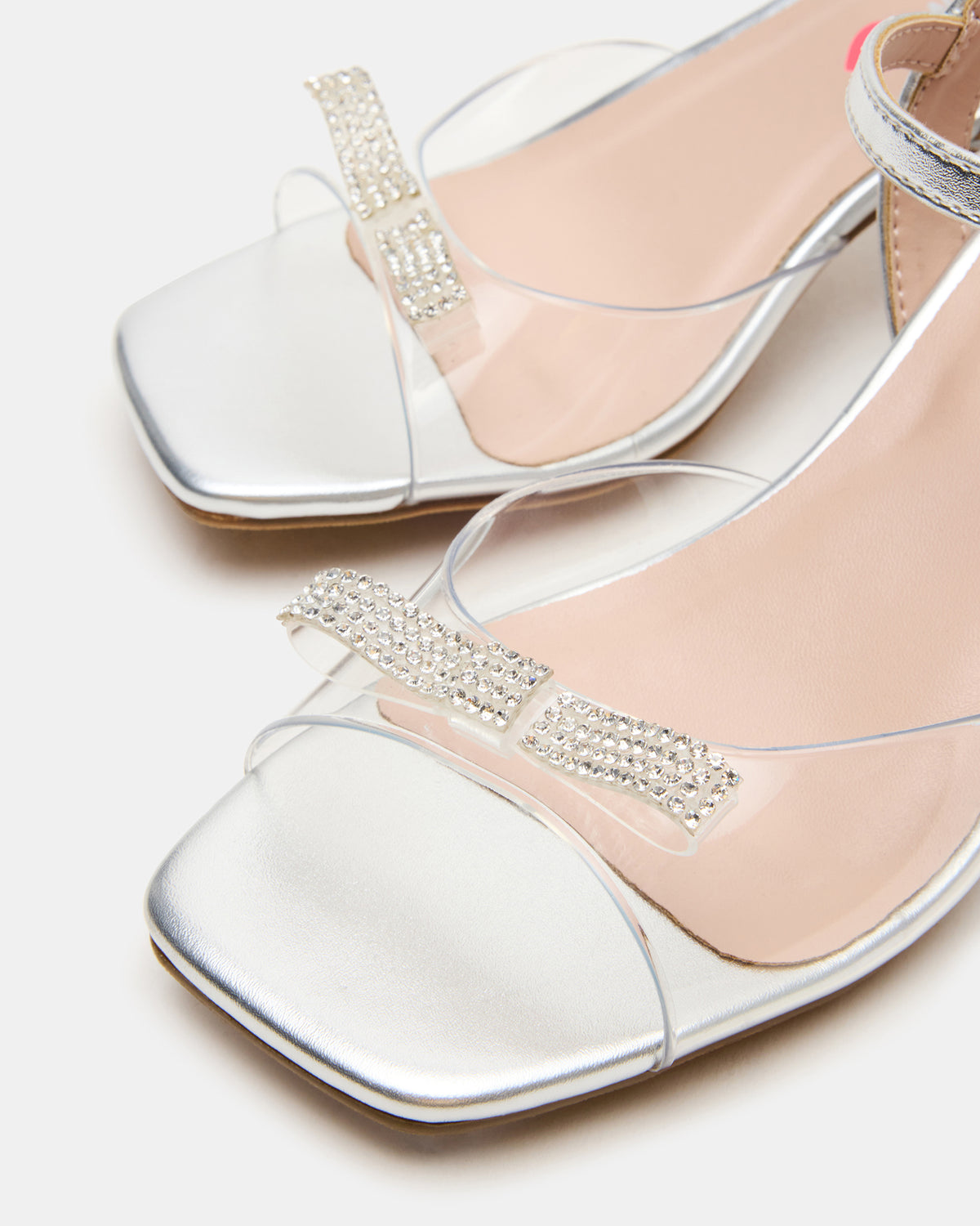 Kids' MERRY Silver Girls' Square-Toe Rhinestone Heel | Steve Madden