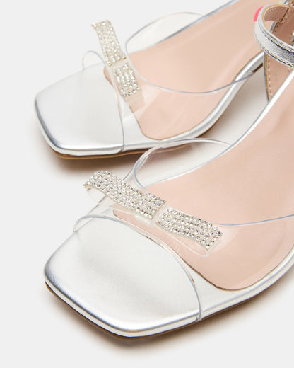 Kids' MERRY Silver Girls' Square-Toe Rhinestone Heel | Steve Madden