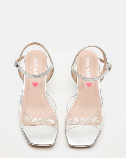 Kids' MERRY Silver Girls' Square-Toe Rhinestone Heel | Steve Madden