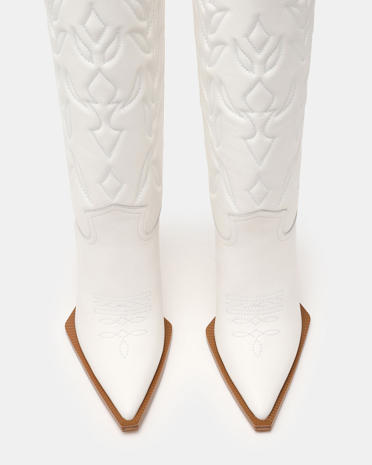 KINZEE White Leather Pointed-Toe Knee-High Western Stiletto Women's Boot | Steve Madden
