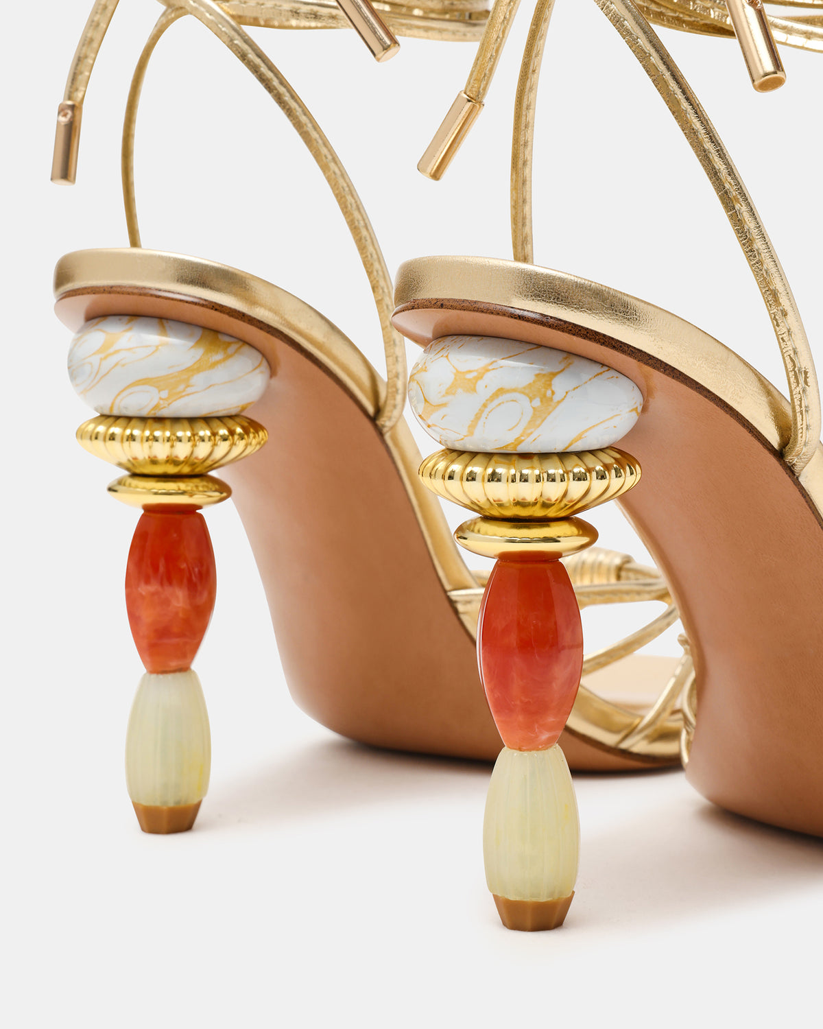 SOLENA Gold Strappy Leg-Tie Square-Toe Women's Sculptured Heel | Steve Madden