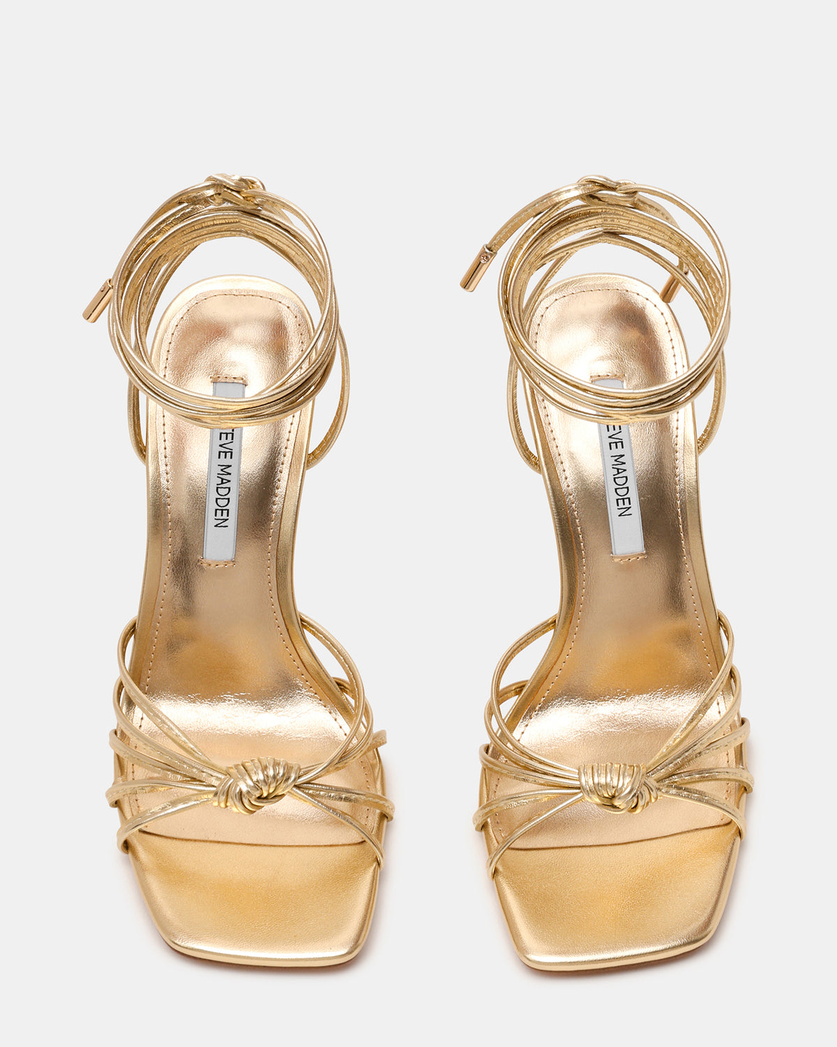 SOLENA Gold Strappy Leg-Tie Square-Toe Women's Sculptured Heel | Steve Madden