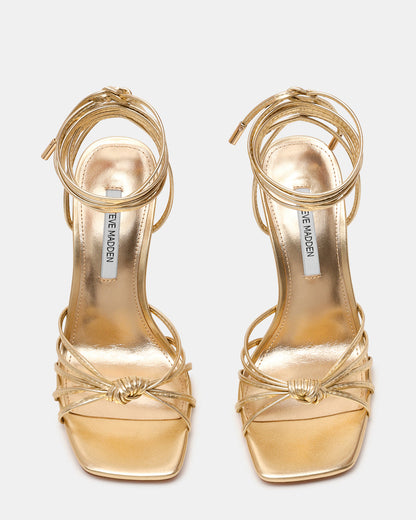 SOLENA Gold Strappy Leg-Tie Square-Toe Women's Sculptured Heel | Steve Madden