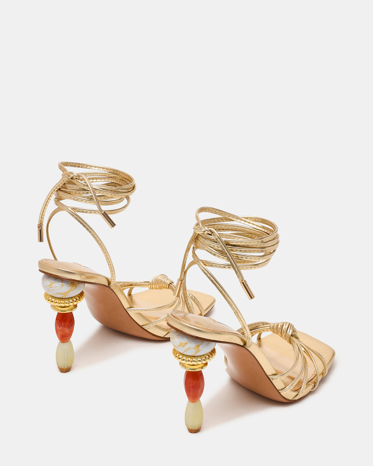 SOLENA Gold Strappy Leg-Tie Square-Toe Women's Sculptured Heel | Steve Madden