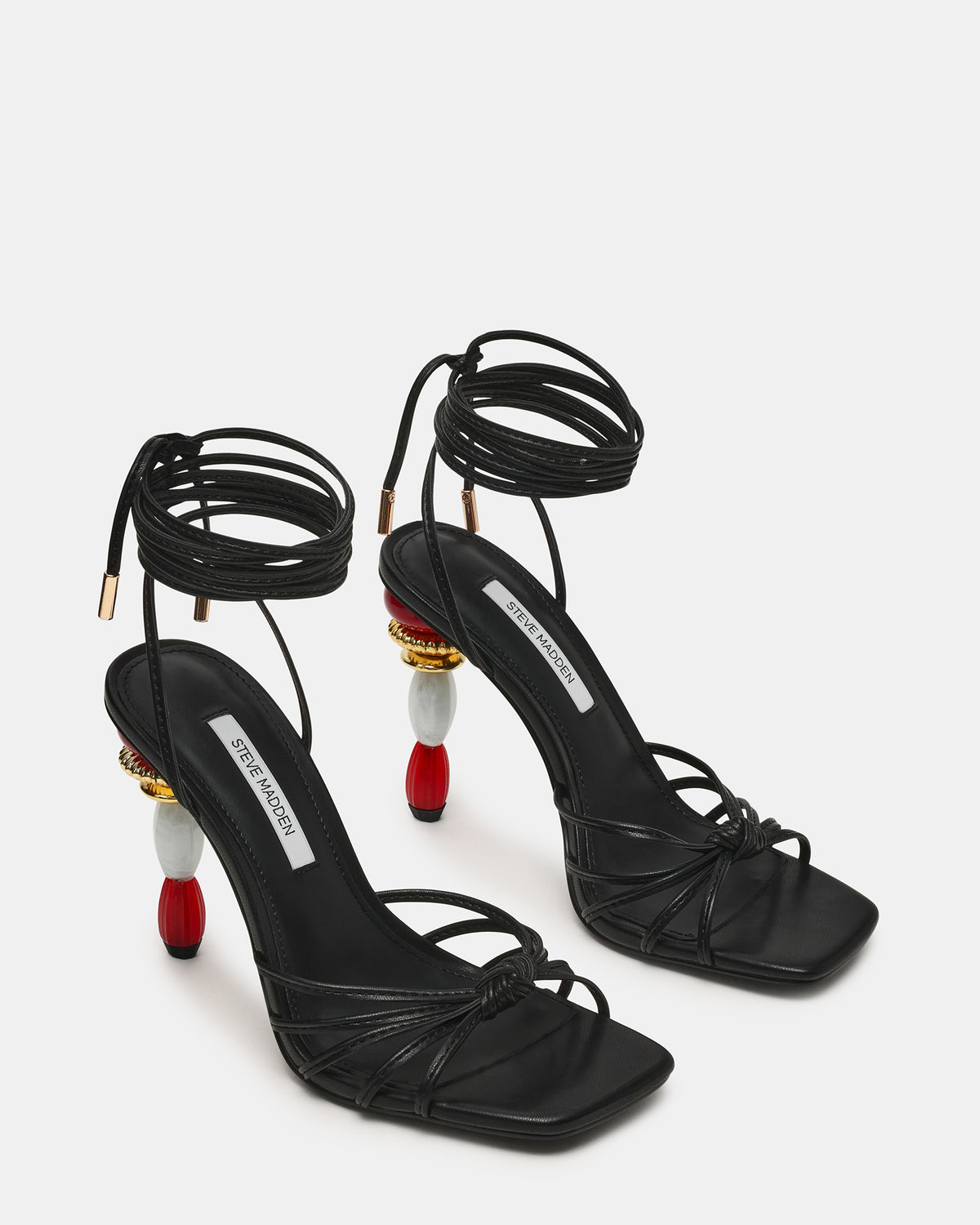 SOLENA Black Strappy Leg-Tie Square-Toe Women's Sculptured Heel | Steve Madden