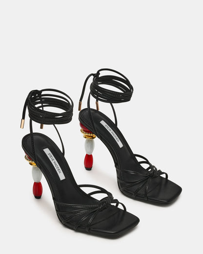 SOLENA Black Strappy Leg-Tie Square-Toe Women's Sculptured Heel | Steve Madden