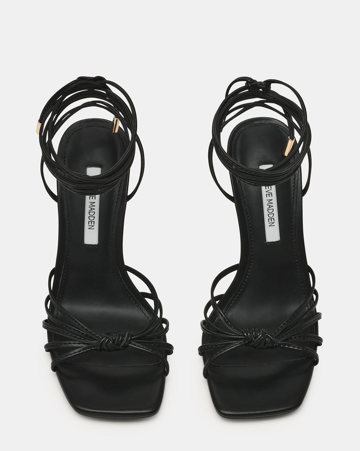 SOLENA Black Strappy Leg-Tie Square-Toe Women's Sculptured Heel | Steve Madden