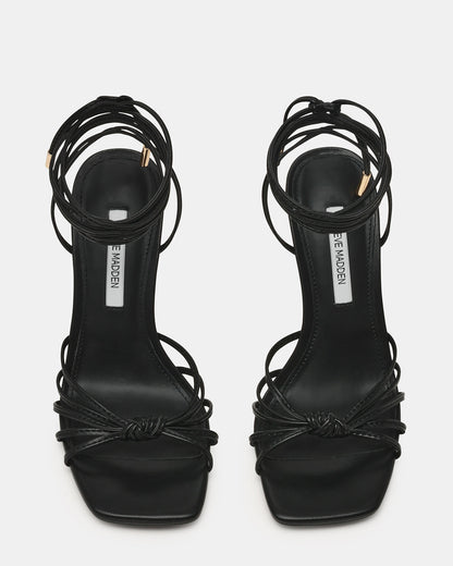 SOLENA Black Strappy Leg-Tie Square-Toe Women's Sculptured Heel | Steve Madden